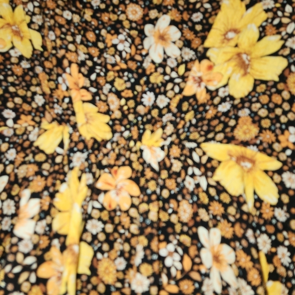 NWT Miami Yellow Brown & Black Floral Blouse Front Tie Size S Bell Long Sleeves - Picture 5 of 10